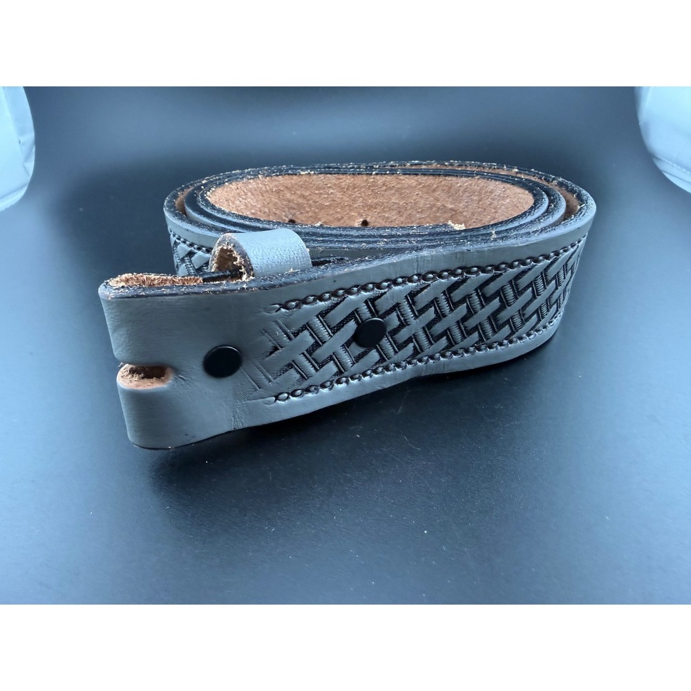 Brushy Creek Grey Basketweave Full Grain Leather Belt Strap Made USA Lacing Gray